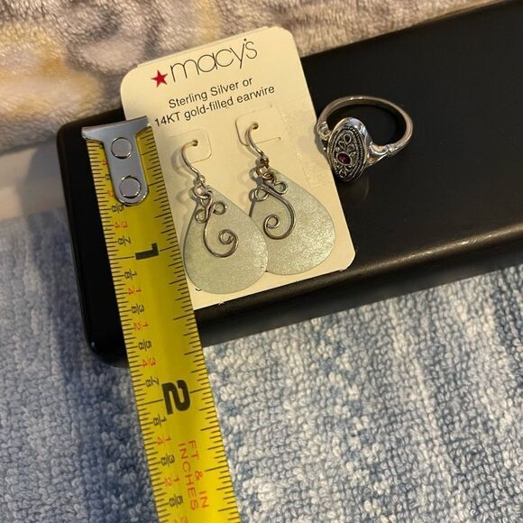 Sterling Macy’s earrings Avon silver tone ring size 5 - Picture 7 of 8